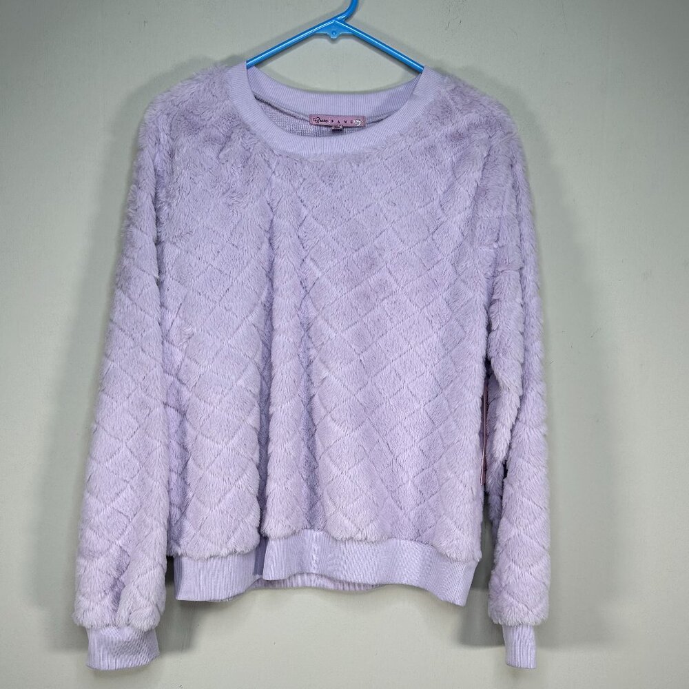 Crave Fame Quilted Sweatshirt Top Girl's Large Pink Fuzzy Casual NWT